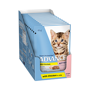 Advance Kitten Chicken In Jelly 12 x 85g front 