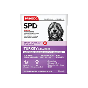 Prime100 SPD Turkey & Flaxseed 12 x 354g front