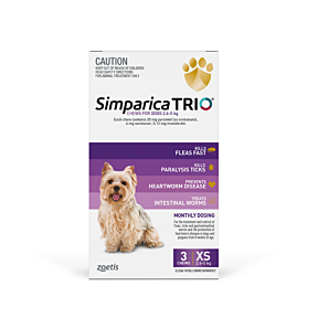 Simparica Trio Dog Extra Small 2.6 - 5kg Purple 3 Chews