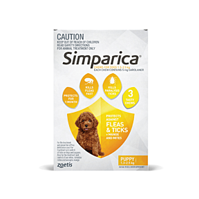 Simparica Puppies 1.3-2.5kg Yellow 3 Pack