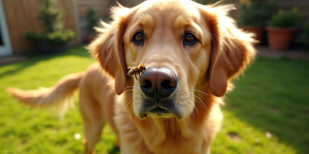 Bee sitting on dogs nose