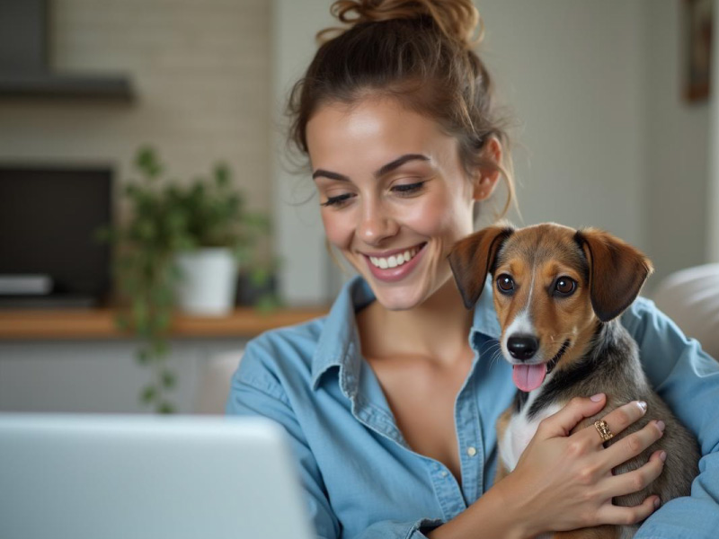 Happy dog with owner