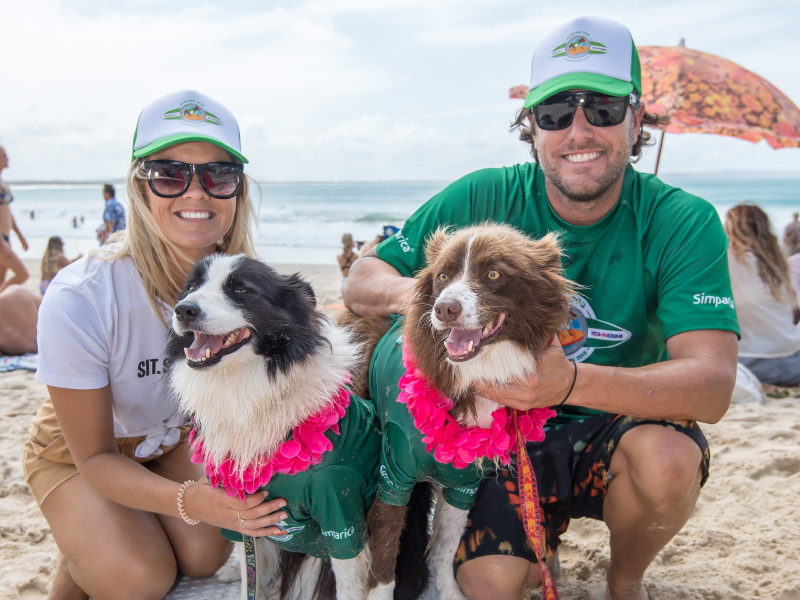 Chris and Milly on the hydrofoil at the 2019 Surfing Dog Championships