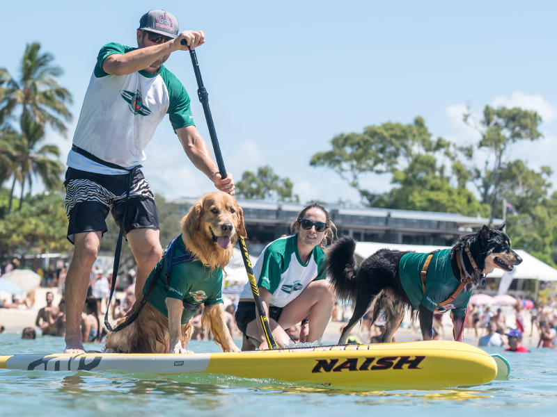 Sage and Dan at the 2020 Surfing Dog Championships